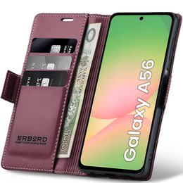 Tok Samsung Galaxy A56, ERBORD Glossy Litchi, pénztárca patenttal, piros