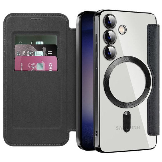 Pattintható tok a Samsung Galaxy S24+ Plus, RFID Wallet MagSafe CamShield, fekete