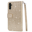 Pattintható tok a Samsung Galaxy A35 5G, Wallet Zipper Pocket Glittery, arany