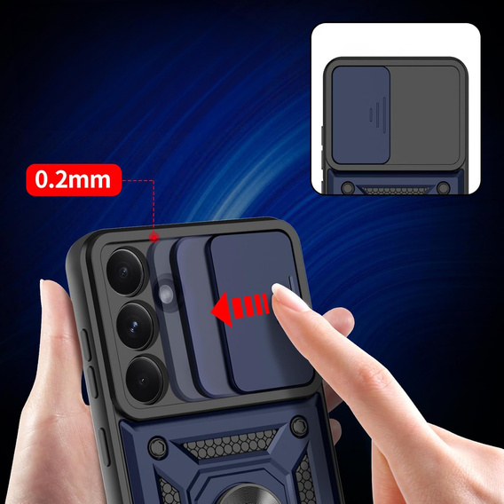 Páncélozott tok Samsung Galaxy A56, CamShield Slide, kék + edzett üveg 9H