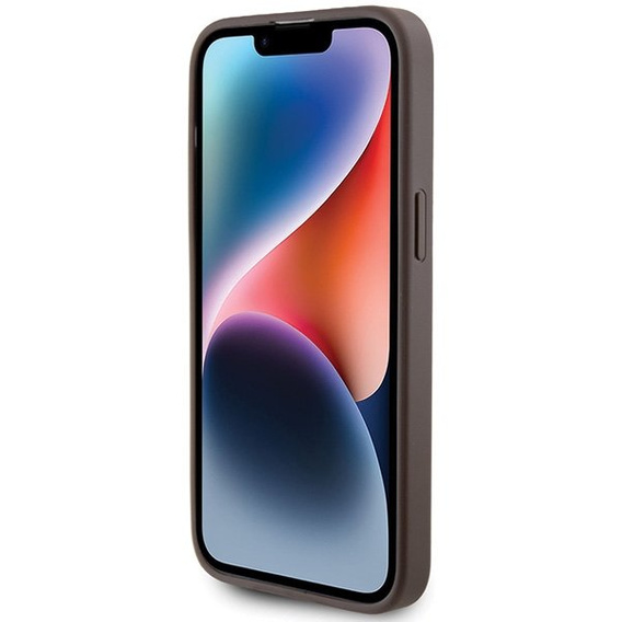 GUESS Telefontok a iPhone 15 Pro Max, 4G Metal Gold Logo, barna