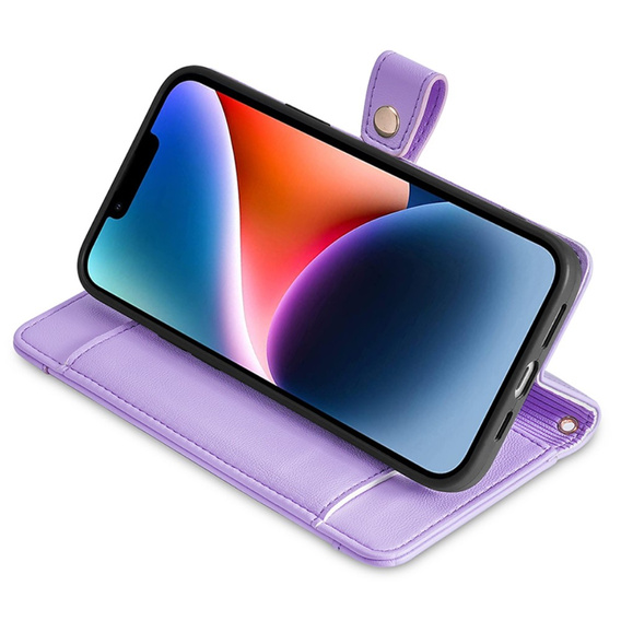 Pattintható tok a iPhone 15 Pro, Wallet Zipper Pocket, lila