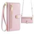 Pattintható tok a iPhone 16E, Wallet Zipper Pocket, rózsaszín