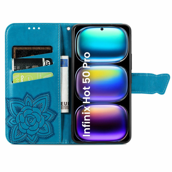 Pattintható tok a Infinix Hot 50 Pro 4G, Butterfly, kék