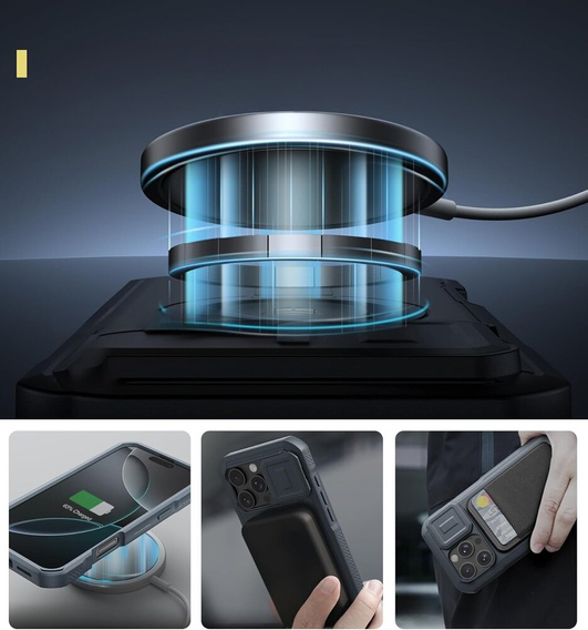 Páncélozott tok iPhone 16 Pro Max készülékhez, Dexnor CamProtect MagSafe, kék (Két keret)