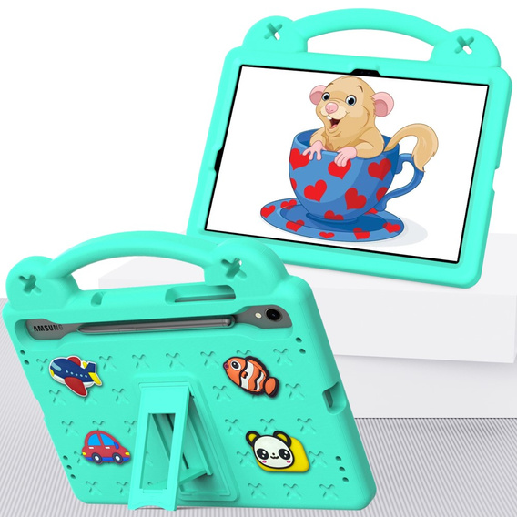 Gyermek tok Samsung Galaxy Tab S7/S8/S9, Cute Patterns, állvánnyal, zöld