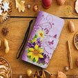 Pattintható tok a Xiaomi Redmi 13C / Poco C65, Wallet, Flowers and Butterflies, lila