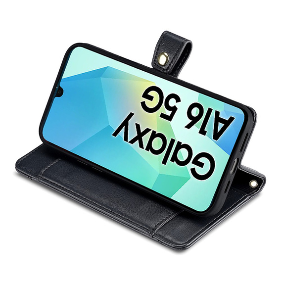 Pattintható tok a Samsung Galaxy A16, Wallet Zipper Pocket, fekete