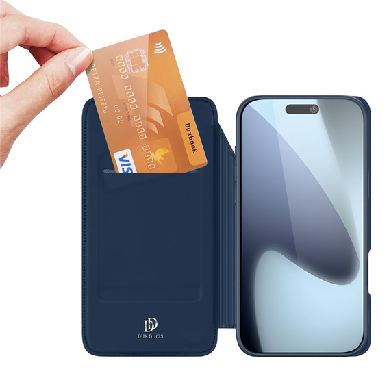 Dux Ducis tok iPhone 17 Pro Max, Skin Pro, pánttal, kártyafoglalattal, tengerészkék színben