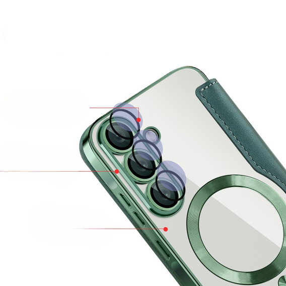 Pattintható tok a Samsung Galaxy A56, RFID Wallet MagSafe CamShield, zöld