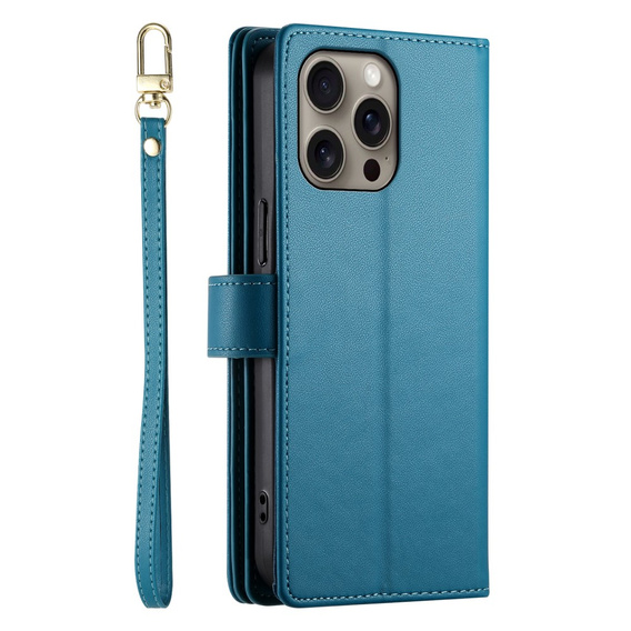 Pattintható tok a iPhone 16 Pro, Wallet Zipper Pocket, kék