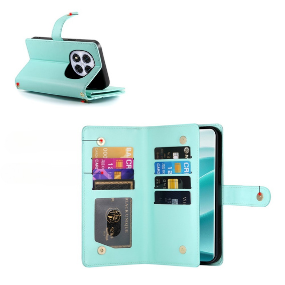 Pattintható tok a Xiaomi Redmi Note 14 Pro 5G / Poco X7 5G, Wallet Zipper Pocket, zöld