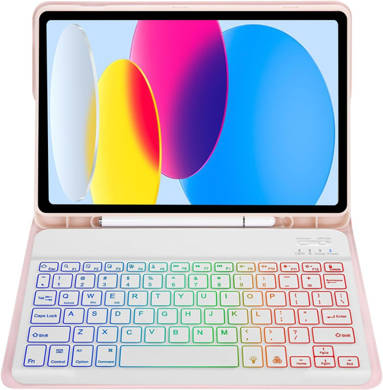 Kivilágított bluetooth billentyűzettel ellátott tok iPad 10.9 2022 (10 gen.), rózsaszín