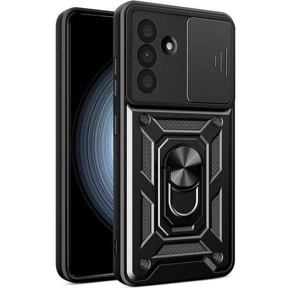 Páncélozott tok Samsung Galaxy A56, CamShield Slide, fekete + edzett üveg 9H