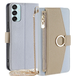 Flip tok Samsung Galaxy M15 5G, Wallet Zipper Pocket, tükörrel, kék