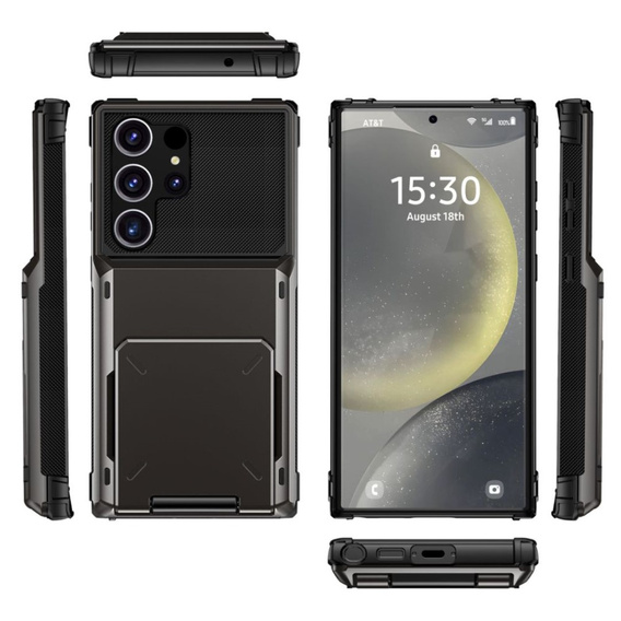 Tok Samsung Galaxy S25 Ultra, Card Holder Kickstand, fekete