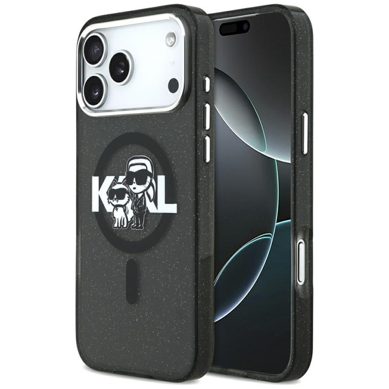 Karl Lagerfeld IML Glitter Karl & Choupette Sketch Logo MagSafe tok iPhone 17 Pro Max készülékhez