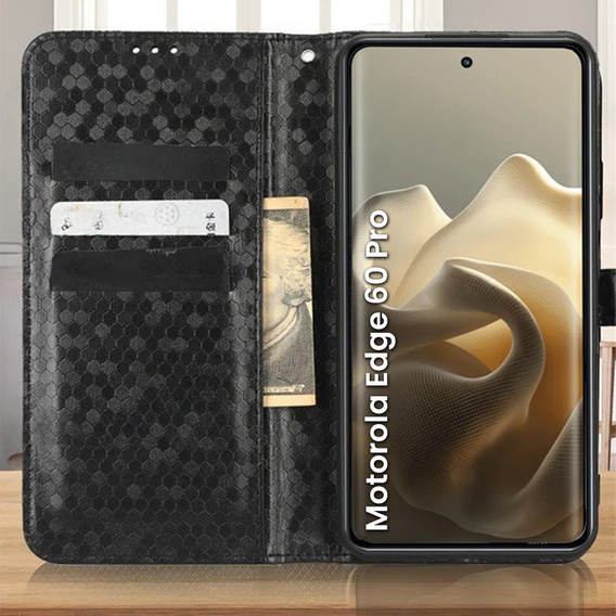 Flap tok Motorola Edge 60 Pro, Wallet Rhombus, fekete