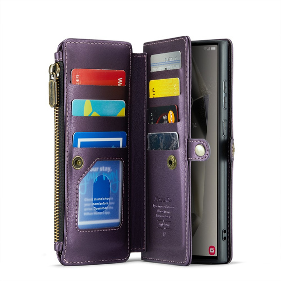 Tok CASEME Samsung Galaxy S25 Ultra, RFID Leather Wallet, vállpánttal, lila