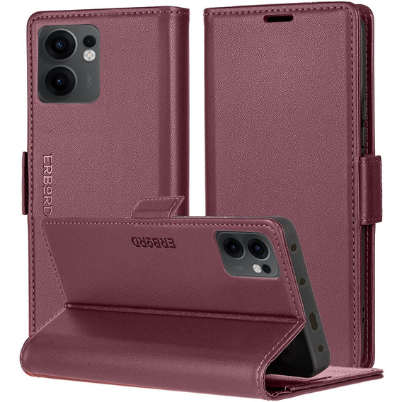 Tok Oppo Reno 13F / Oppo Reno 13FS, ERBORD Glossy Litchi, pénztárca patenttal, piros