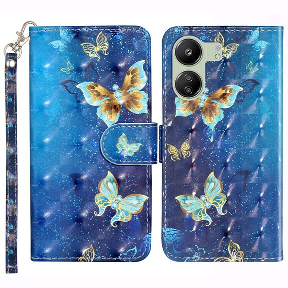 Pattintható tok a Xiaomi Redmi 13C / Poco C65, Wallet, Butterflies kék