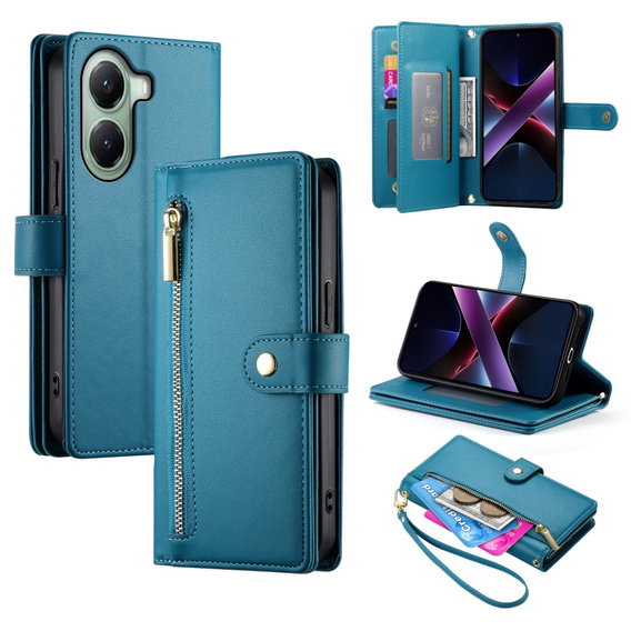 Pattintható tok a Xiaomi Poco X7 Pro 5G, Wallet Zipper Pocket, kék