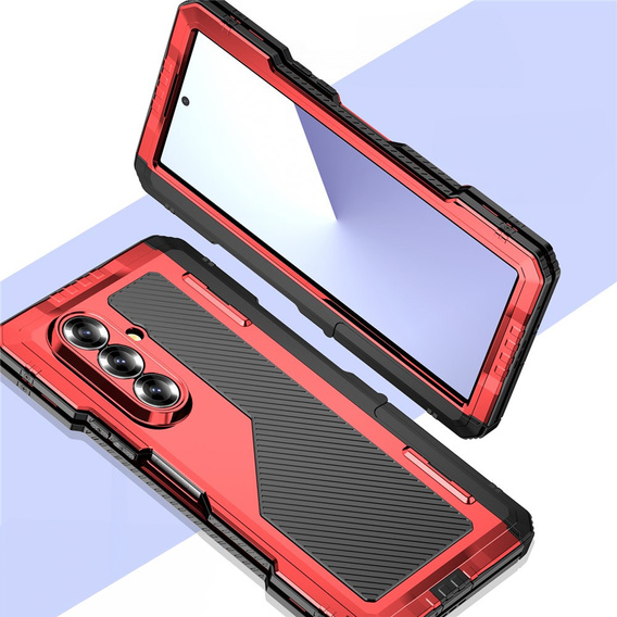 Páncélozott tok Samsung Galaxy Z Fold6 5G készülékhez, alumínium, állvánnyal és tolltartóval, fekete