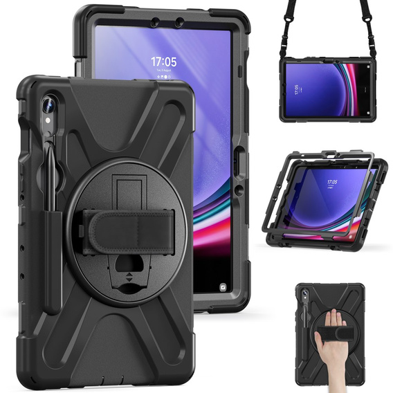 Páncélozott tok Samsung Galaxy Tab S9 / S8 / S7 iPad Pro 12.9 1, védő 360, hely a tollnak, fekete