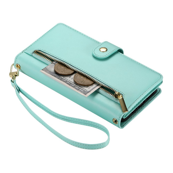 Pattintható tok a iPhone 16, Wallet Zipper Pocket, zöld