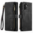 CASEME tok Samsung Galaxy A56 5G, Leather Wallet Cash and Card Slots, pánttal, fekete