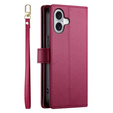 Pattintható tok a iPhone 16, Wallet Zipper Pocket, piros