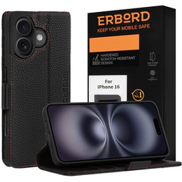 Telefontok a iPhone 16, ERBORD Vintage, pénztárca patenttal, fekete
