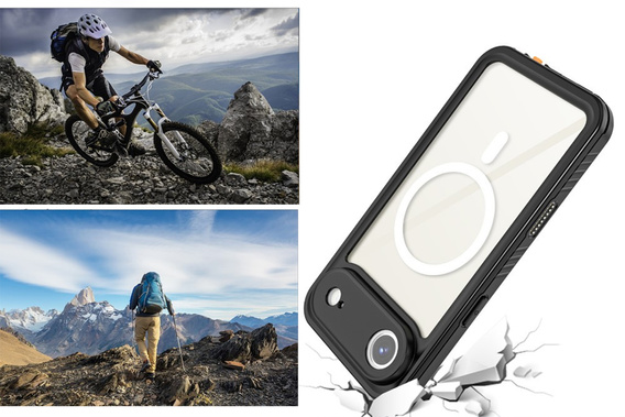 Redpepper tok iPhone Air készülékhez, IP68 vízálló, MagSafe-hoz, átlátszó, fekete oldallapokkal