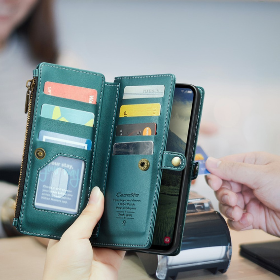Tok CASEME Samsung Galaxy A56 5G, RFID Leather Wallet, vállpánttal, zöld