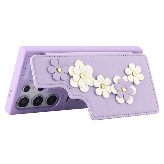 Tok Samsung Galaxy S25 Ultra, Leather Flower Card Slot, lila