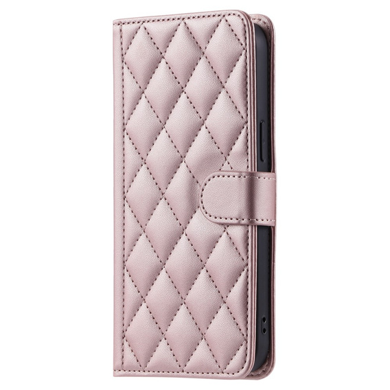 Flap tok iPhone 16 Pro Max, Rhombus Crossbody Leather, rózsaszín rose gold