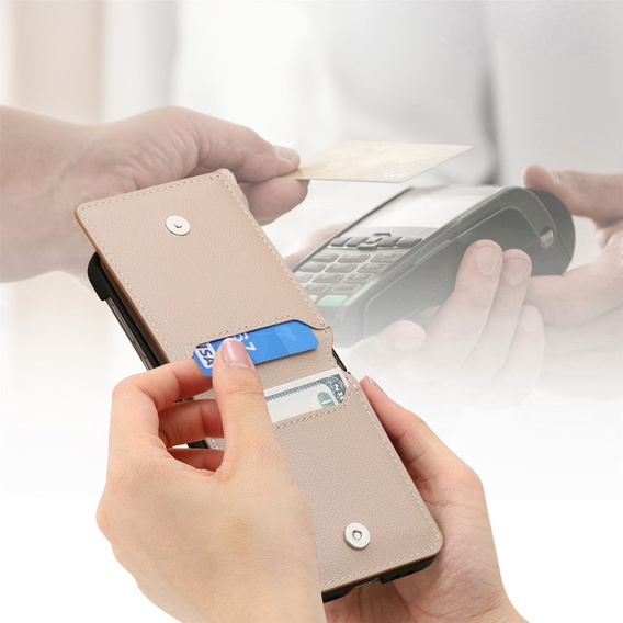 Tok Samsung Galaxy Z Flip7 FE / Z Flip6, Card Slot Ring Case, bézs színű