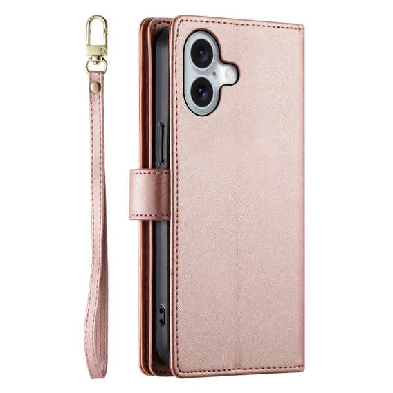 Pattintható tok a iPhone 16 Plus, Wallet Zipper Pocket, rózsaszín