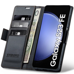Tok Samsung Galaxy S23 FE, ERBORD Glossy Litchi, pénztárca patenttal, fekete