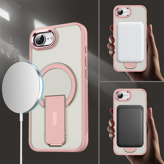 Tok Iphone 16E, Kickstand Matt Case, MagSafe, rózsaszín