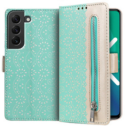 Flap tok Samsung Galaxy S22+ Plus 5G, Wallet Pocket Zipper Lace, zöld
