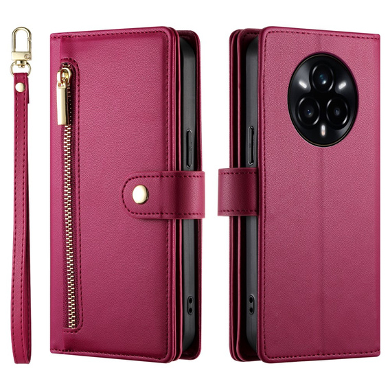 Pattintható tok a Realme 14 Pro+ 5G, Wallet Zipper Pocket, piros