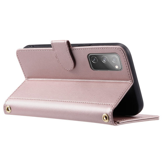 Flap tok Samsung Galaxy S20 FE, Rhombus Crossbody Leather, rózsaszín rose gold