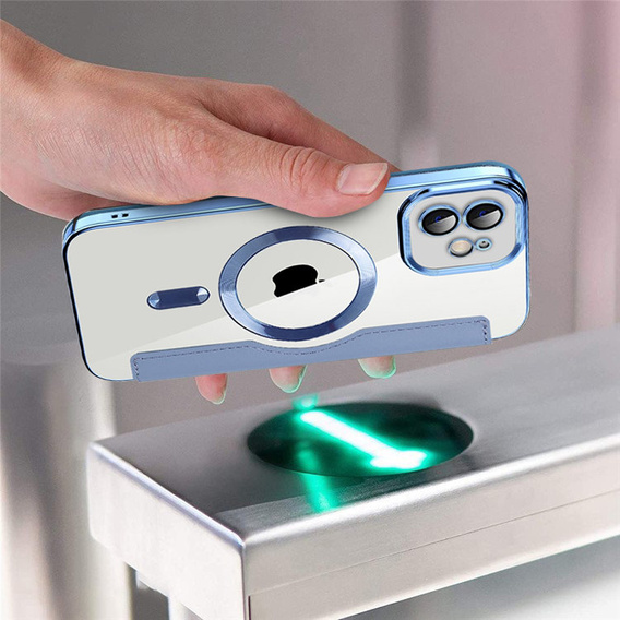 Pattintható tok a iPhone 11, RFID Wallet MagSafe CamShield, kék