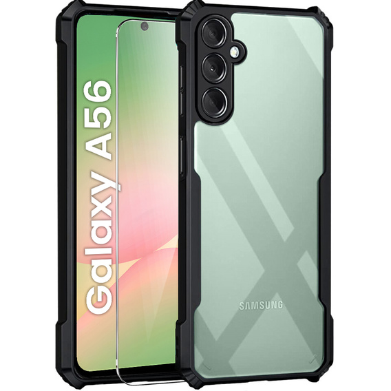 Tok Samsung Galaxy A56, AntiDrop Hybrid, fekete + 9H edzett üveg