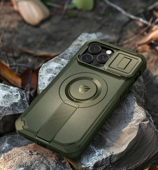 Páncélozott tok iPhone 14 Pro Max készülékhez, Dexnor CamProtect MagSafe, zöld (Két keret)