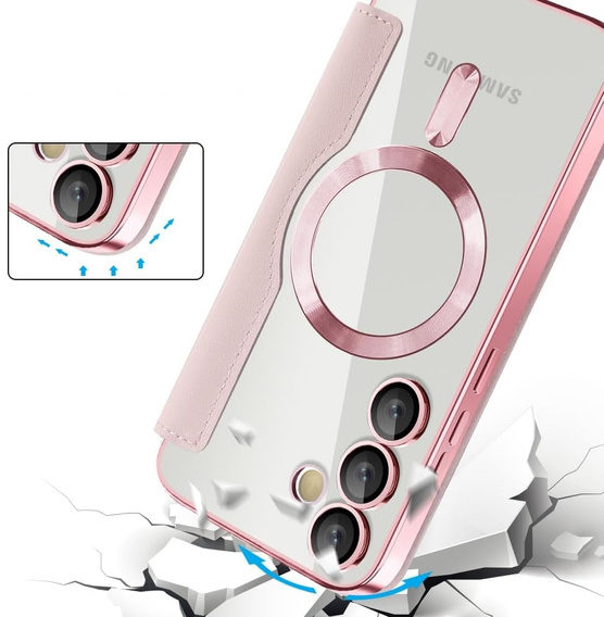 Pattintható tok a Samsung Galaxy S25 FE, RFID Wallet MagSafe CamShield, rózsaszín