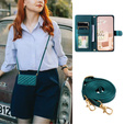 Flap tok Samsung Galaxy A55 5G, Rhombus Crossbody Leather, sötétzöld