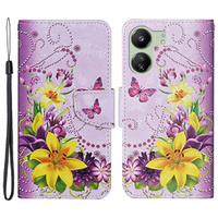 Pattintható tok a Xiaomi Redmi 13C / Poco C65, Wallet, Flowers and Butterflies, lila