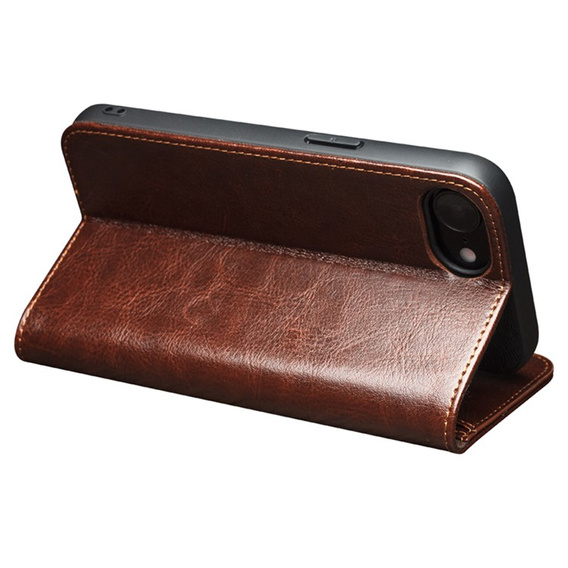 Flip tok Iphone 16E, QIALINO Leather Wallet, barna